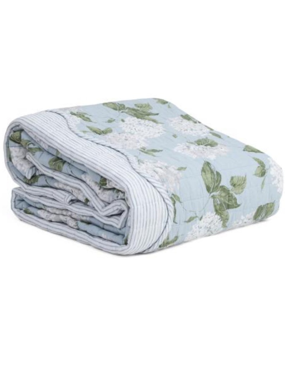 Shabby Chic Blue Floral Quilt with Green Leaves - Picture 2 of 2